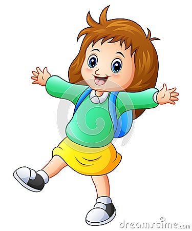 Happy school girl cartoon Vector Illustration