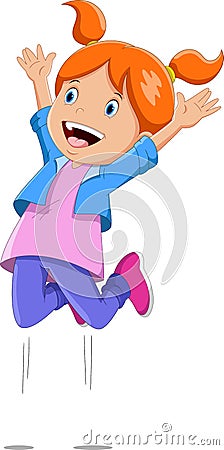 Happy school girl cartoon jumping Cartoon Illustration