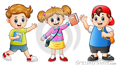 Happy school kids cartoon Vector Illustration