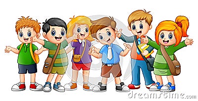 Happy school kids cartoon Vector Illustration