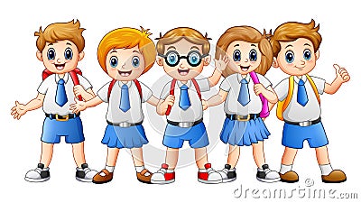 Happy school kids cartoon Vector Illustration