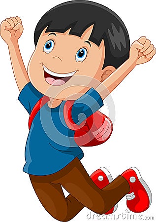 Happy schoolboy cartoon jumping Cartoon Illustration