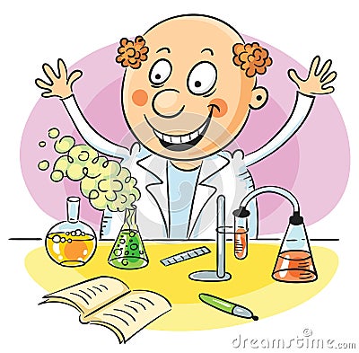 Happy scientist and his successful experiment Vector Illustration