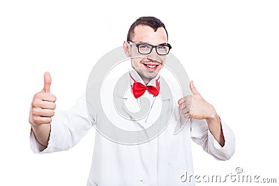 Happy scientist thumbs up Stock Photo