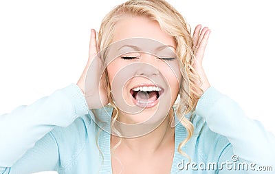 Happy screaming woman Stock Photo