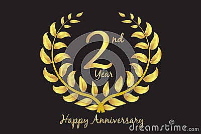 Happy second anniversary vector gold laurel Vector Illustration