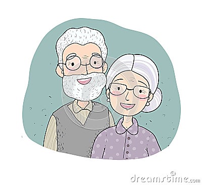 Happy senior couple. Grandmother and grandfather. Vector Vector Illustration