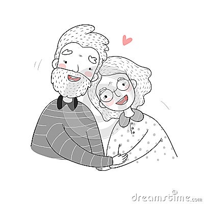 Happy senior couple. Grandmother and grandfather. Vector Vector Illustration
