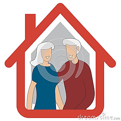 Happy senior couple with grey hair hugged at home Vector Illustration