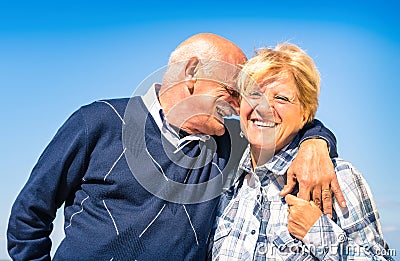 Happy senior couple in love at retirement - Joyful elderly lifestyle Stock Photo