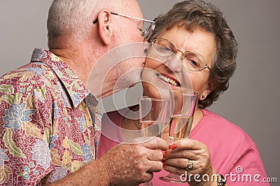 Happy Senior Couple toasting Stock Photo