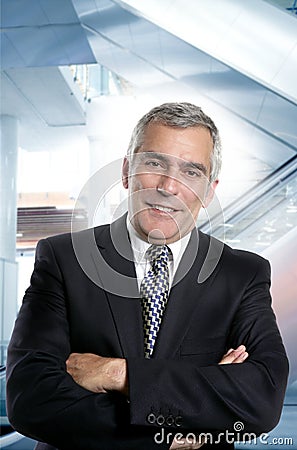 Happy senior suit businessman smiling office Stock Photo