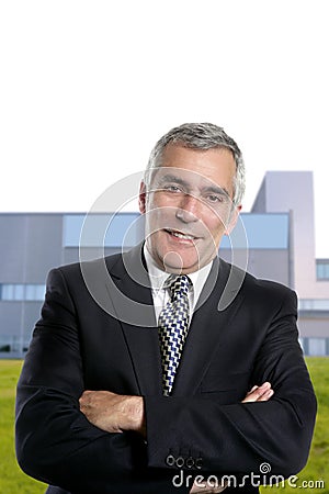 Happy senior suit businessman smiling office Stock Photo