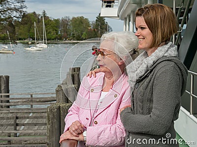 Happy senior woman with young daughter Stock Photo