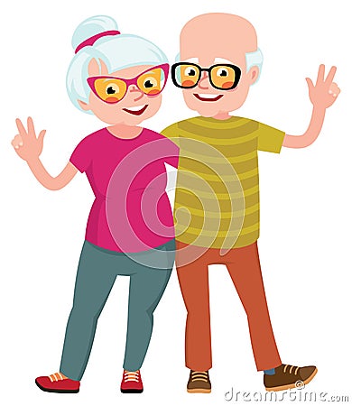 Happy seniors couple husband and wife standing in an embrace Vector Illustration