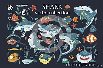 Happy shark flat vector Vector Illustration