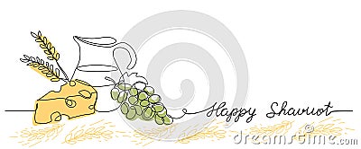 happy Shavuot vector web banner background. One continuous line drawing illustration with lettering happy Shavuot Vector Illustration