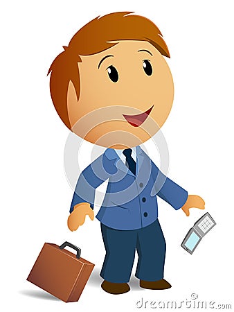 Happy shocked businessman with throw case Vector Illustration