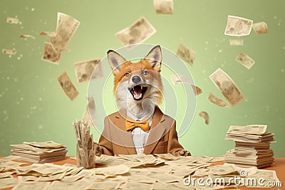 happy shocked fox manager at office Stock Photo