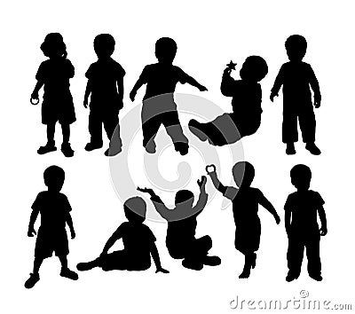 Happy Silhouette Kids Plying Activity, art vector design Vector Illustration