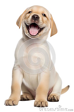 Happy sitting labrador retriever puppy on a transparent background Stock Photo