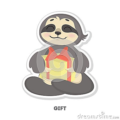 Happy sloth sticker Vector Illustration