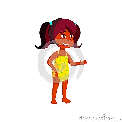 happy small girl wearing swimming costume relax in aqua park cartoon vector Vector Illustration