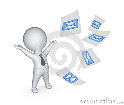 Happy small person with sign of envelope. Stock Photo