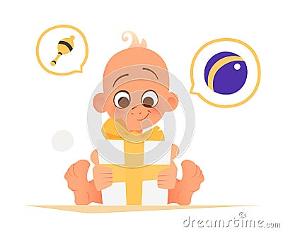 Happy smile baby infant and big gift box Vector Illustration