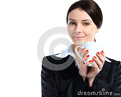 Happy smile business woman hold cup of coffee Stock Photo