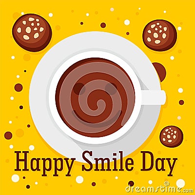 Happy smile coffee day concept background, flat style Vector Illustration