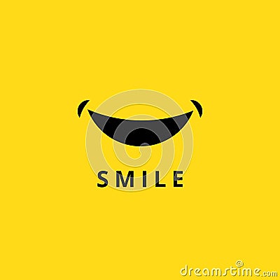 Happy smile doodle. Funny smiling mouth isolated on yellow background. Cartoon smiles logo vector icon Vector Illustration