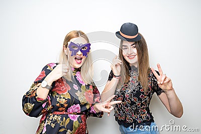 Photo booth props party cheers girl woman daughter Stock Photo