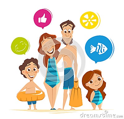 Happy smile healthy family on summer vacation Vector Illustration