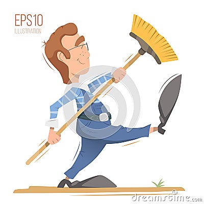 Happy smile man cleaner Vector Illustration