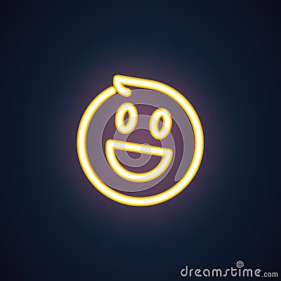 Happy smile neon icon. Cheerful emoji illumination symbol. Laughing emoticon expression of positive feelings. Vector Vector Illustration