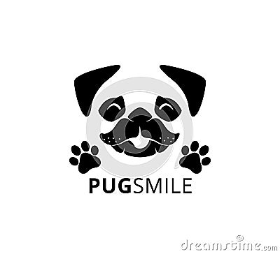 happy smile pug dog face with paw vector graphic design Stock Photo