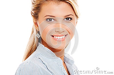 Happy smiley model over white background Stock Photo