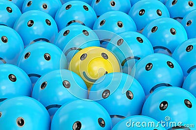 Happy smiley between sad ones Stock Photo