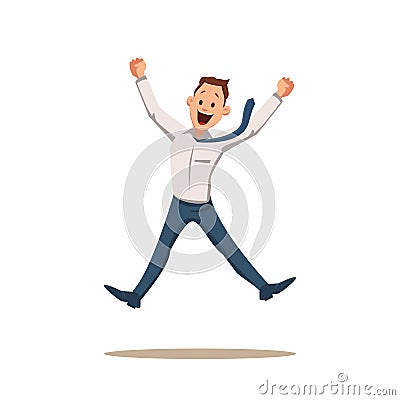 Happy Smiling Businessman Coworker Character Jump Stock Photo