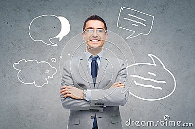 Happy smiling businessman in eyeglasses and suit Stock Photo