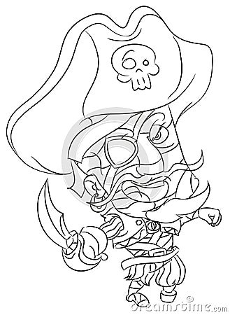 Happy smiling cartoon pirate mummy coloring page Vector Illustration