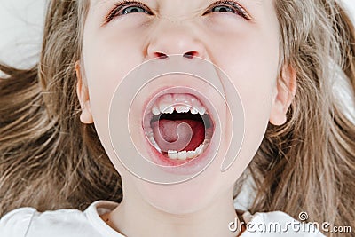 Happy smiling child portrait. Dental care, oral health. Close-up of teeth. Little todler attractive lovely sweet curious cheerful Stock Photo