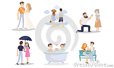 Happy smiling couples in love in everyday life vector illustration Vector Illustration