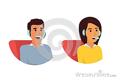 Happy smiling customer service phone operator. Call center online tech support. Vector illustration in flat design. Vector Illustration