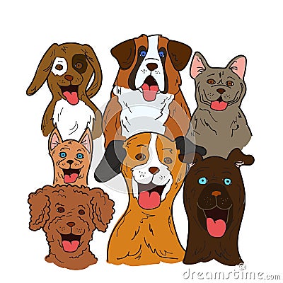 Happy smiling dog face. Group pets animals portrait Stock Photo