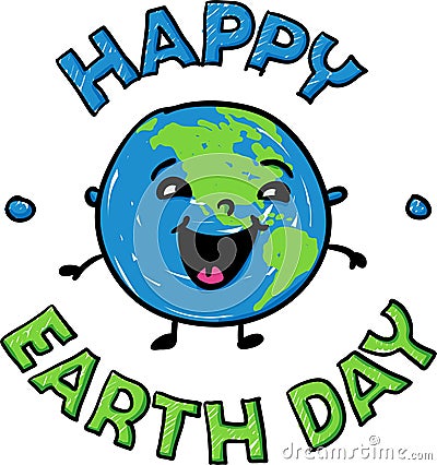 Happy smiling earth globe for Happy Earth Day - hand drawn vector illustration Vector Illustration