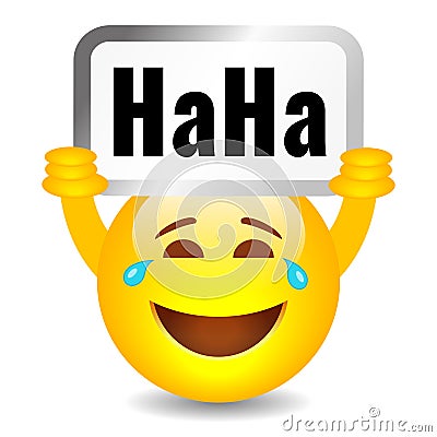 Happy smiling emoji with HaHa sign Vector Illustration