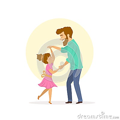 Happy smiling father and daughter dancing Vector Illustration