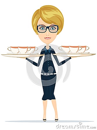 Happy Smiling Female Chief Cook Waiter Vector Illustration